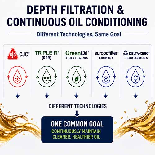 Depth Filtration for Oil Conditioning: CJC, Triple R, GreenOil, Europafilter and Delta-Xero